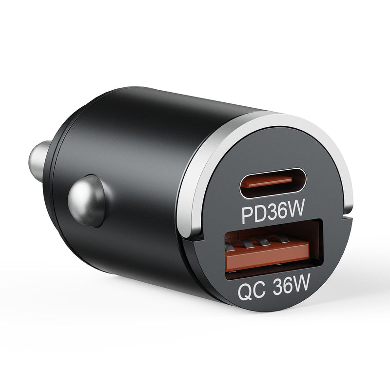 USB C Car Charger Fast Charging, 36W Dual Port Car Charger Adapter, PD 36W USB C & QC USB A, Mini Aluminum Car Charger for iPhone 17/16/15, Samsung, Huawei, iPad, AirPods