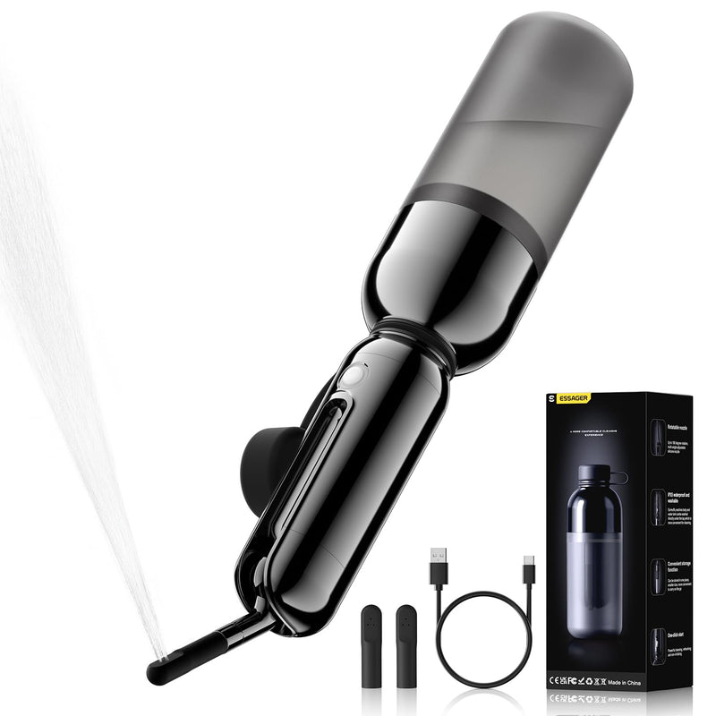 ESSAGER Portable Bidet for Travel, Foldable & Rechargeable Handheld Sprayer–Waterproof with 2 Pressure Modes, 350ml Expandable Bottle for Women, Men, Baby, Postpartum & Personal Hygiene(Black) Black