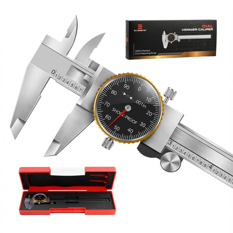 WeldingStop Precision 0-6" Dial Caliper Set with Protective Case - 0.001" Accuracy 4-Way Measuring Tool, Shock-Proof Stainless Steel, Ideal for Home & DIY Measurement