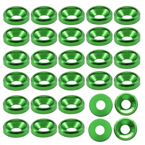 M3 Flat Countersunk Washers, 60 Pack, Green, 8mm, Aluminum