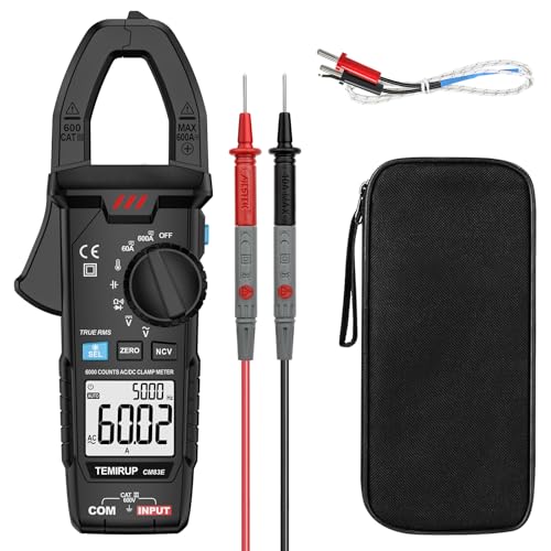 Clamp Meter 6000 Counts TRMS, 600A AC/DC Amp Meter, Multimeter Tester Black