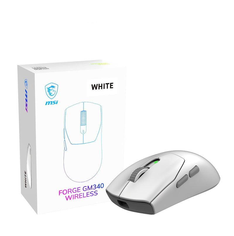 msi Forge GM340 W White Gaming Mouse, 12800 DPI, 50M+ Clicks Micro Switch, Optical Sensor, Ergonomic Ambitextrous Hand Design, RGB Light