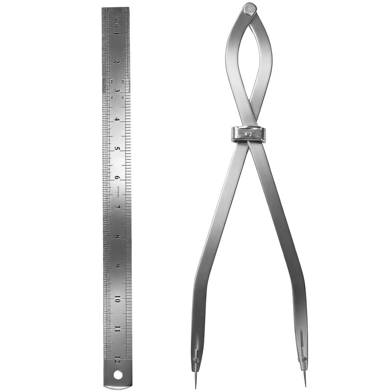 Radius Divider Tool 20" in with Bonus 12" Stainless Steel Ruler, Heavy Duty Wing Divider Scriber Marking Tool for Metalworking & Woodworking - Upgraded Lock Nut Design with Replaceable Sharp Points 12in 1