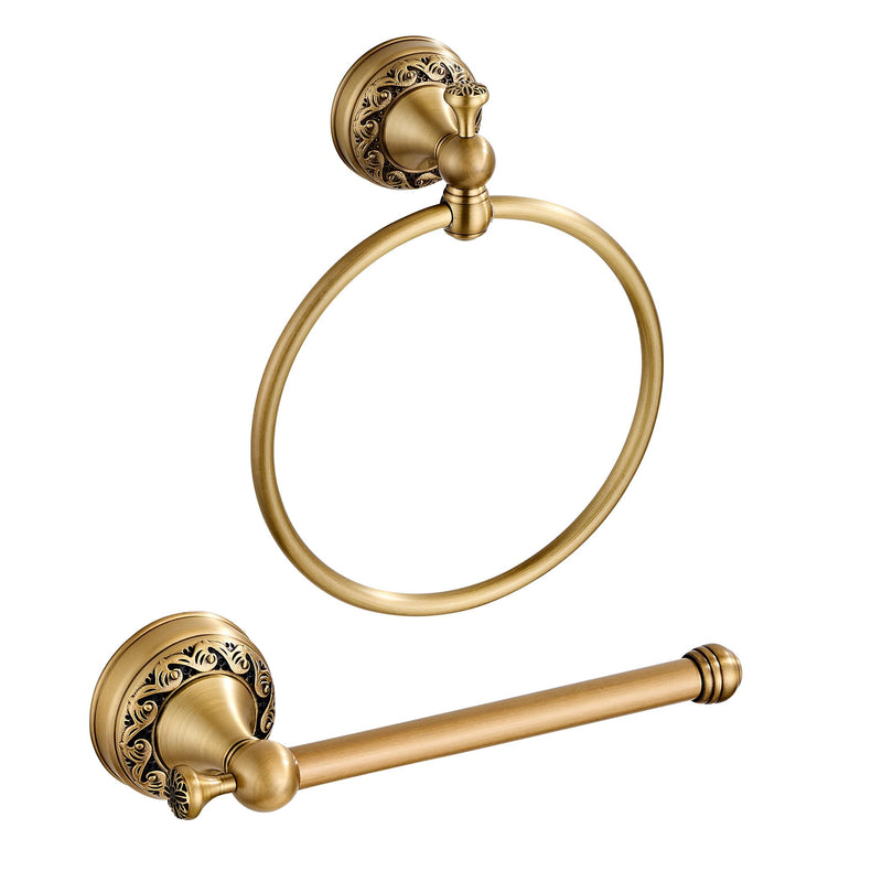 Antique Brass Toilet Paper Holder Hand Towel Ring, Brass Bathroom Accessories Set Towel Holder Toilet Paper Roll Holder, Antique Farmhouse Bathroom Hardware 2 Pieces Set Wall Mount Bronze Antique Brass