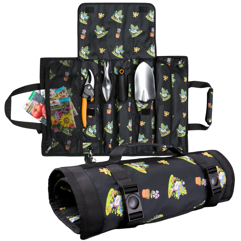 Garden Tool Bag, Roll-Up Garden Tool Holder with Deep Pockets | 900D Polyester Heavy Duty Gardening Tote | Compact Washable Organizer for Tools, Seeds, and Essentials (Tools Not Included) Ogre Print