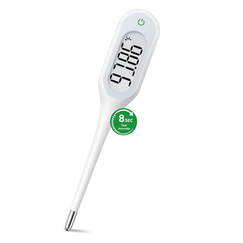 8 Seconds Thermometer for Adults & Kids, Accurate & Safe Baby Thermometer with Fever Alarm and Memory Recall, Oral, Rectal or Underarm Use (White) white