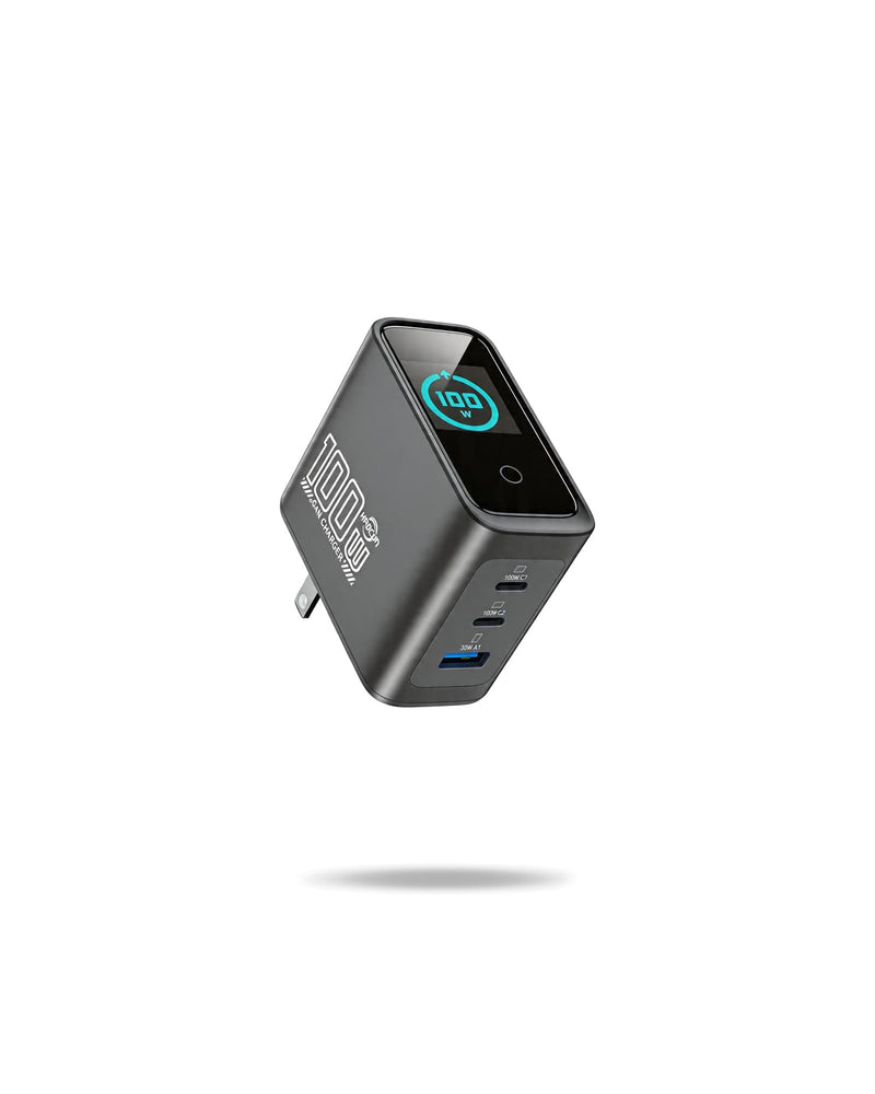 100w USB C Charger with Smart Display, 3-Port GaN Laptop Fast Charger Block | Power Adapter with Touch Controls for iPad, MacBook, iPhone 17/16 Series and More (Non Cord)