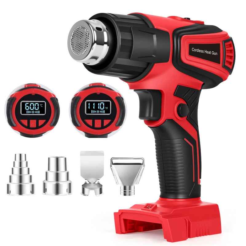 Cordless Heat Gun Compatible with Milwaukee M18 Battery, Fast Heating Variable Temp (122°F~1112°F) Hot Gun LCD Display and 4 Nozzle for Shrink Tubing, Resin, DIY(No Battery, Not Made by Milwaukee) Red Cordless Hot Gun