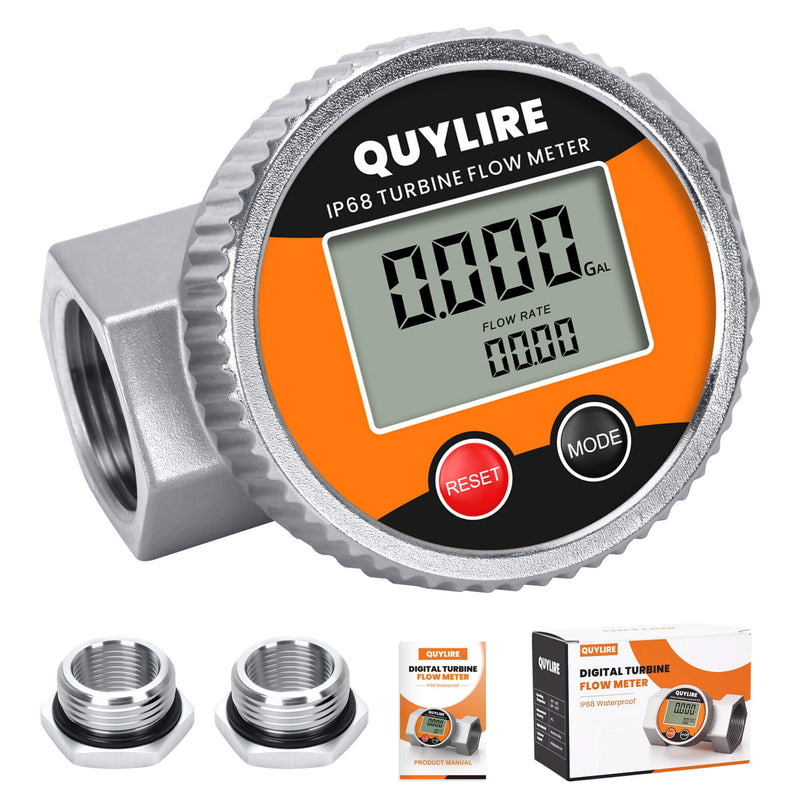 Waterproof 1 Inch Fuel Flow Meter with 3/4" NPT Adapter, 2-26 GPM Digital Inline Flowmeter for Hot/Cold Water, Diesel, Gasoline, Oil & Liquids, Supports Gallon, Liter, GPM, LPM, m³, QTS, PTS 3/4 & 1 inch
