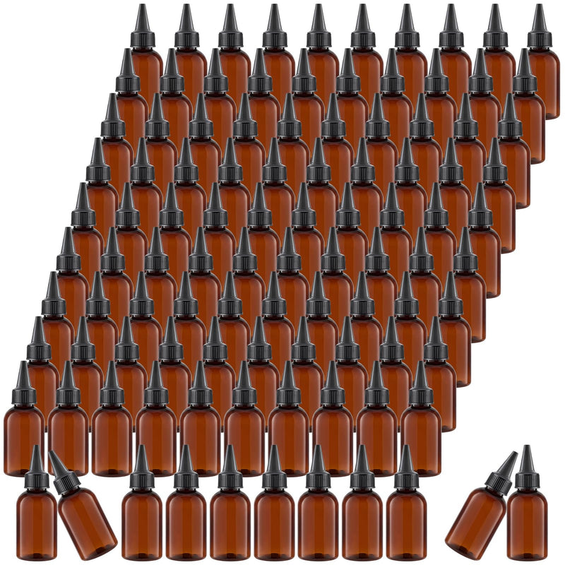 Irenare 100 Pcs 1oz Plastic Squeeze Bottles with Twist Cap Lids 30ml Clear Dispensing Bottles Empty for Sauces, Oil, Paint, Tattoo Ink, Crafts (Brown) Brown