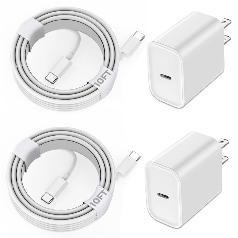 iPhone 17/16/15 Charger Fast Charging,2Pack 10FT Long USB C to C i Phone Fast Charging Cable Cord with 20W USBC Quick Charger Block Adapter for iPhone 17/16 Pro/15 ProMax/15 Plus,iPad 12.9/11/10.9/Air 2Pack 10FT C-C 2