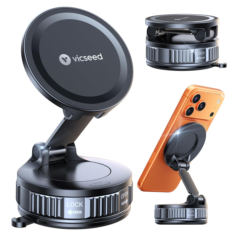 VICSEED Ultimate for Magsafe Car Mount [98+LBS Strongest Suction] 360° Vacuum Magnetic Phone Holders for Your Car Metal Arm Foldable Cellphone Mount for iPhone 17 16 15 14 13 12 Pro Max Air Android Light-Grey