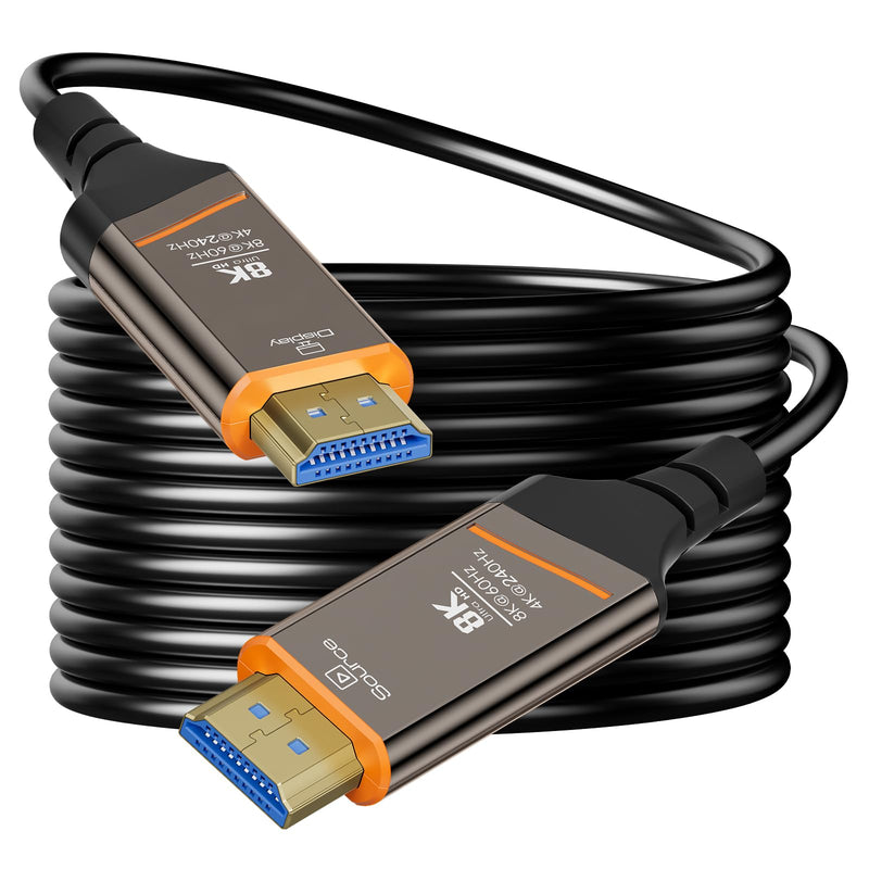 Fiber Optic HDMI Cable 50FT - 8K HDMI 2.1 Cable High Speed 48Gbps, Support 8K@60Hz, 4K@240Hz, Dynamic HDR, eARC, HDCP 2.2, 2.3, Gold Plated Connector & Zinc Alloy Shell, for PS5 Xbox TV Laptop Monitor 50 Feet