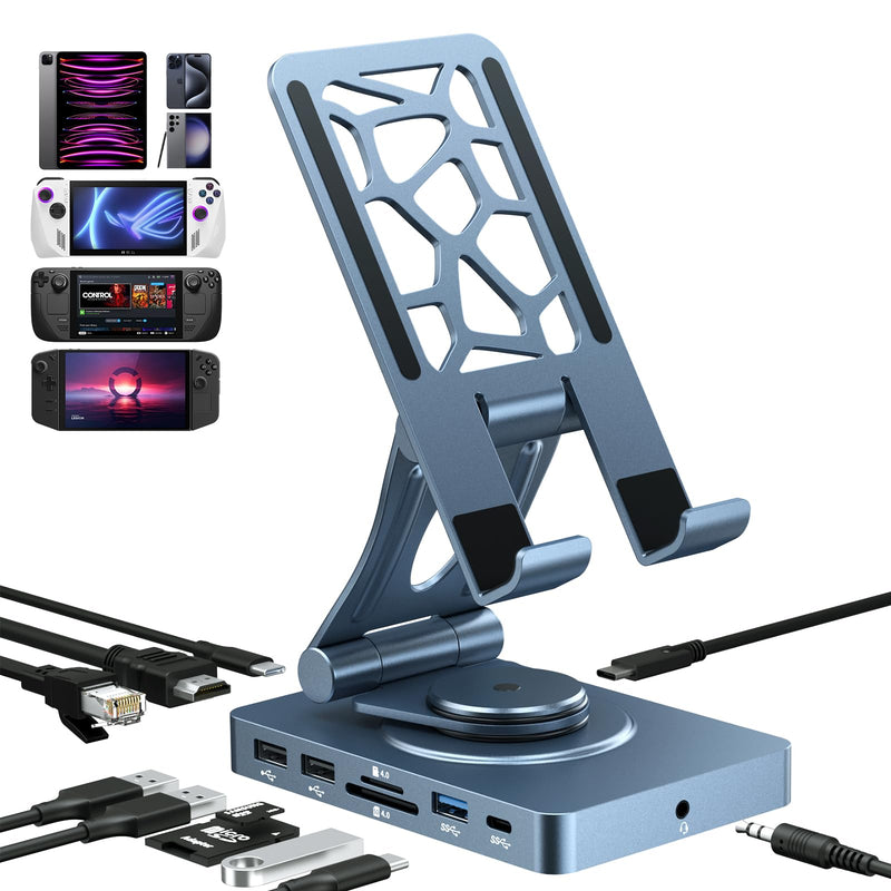 NEWQ iPad Docking Station Stand, 11-in-1 Dock with 4K 120Hz HDMI, 10Gbps Data, SD/TF 4.0, RJ45 Ethernet, Audio, Ventilated Design for iPad, Tablets, Steam Deck, ROG Ally, Legion Go, MSI Claw NQ-DK-05-Standard