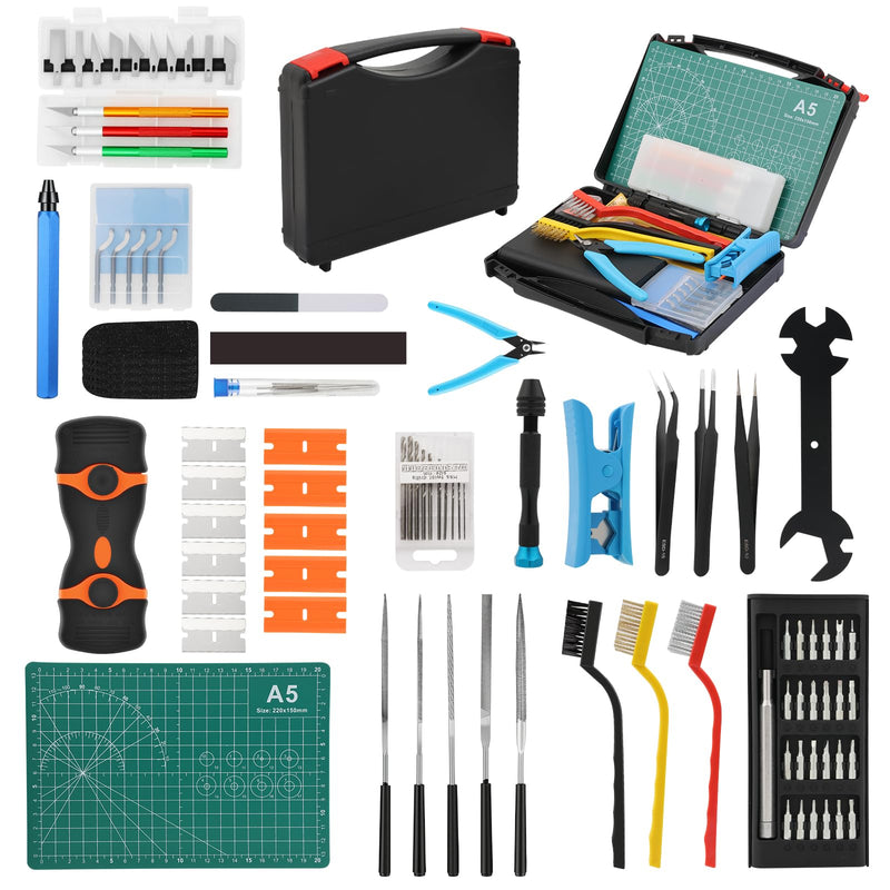 3D Printer Tools Kit, 100pcs 3D Printer Accessories for All FDM/SLA Printers Includes Deburring Tool,Cleaning Kit, Sanding Kit, Nozzle Cleaning Needles, Scraper Tools, Maintenance kit, Brushes