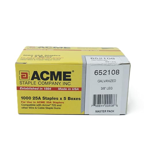 Acme Cable Staples, Galvanized Steel, 1/4-Inch Crown, 3/8-Inch Leg, 5000-Pack, Heavy-Duty for Indoor and Outdoor Use
