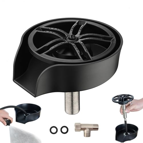 2 in1 Glass Rinser for Kitchen Sink, High Pressure 360 Degree Rotating Cup Washer with Pull-Out Spray Gun, Glass Cup Cleaner Sink Attachment Washer Clean Cups Bottles (Black) Black