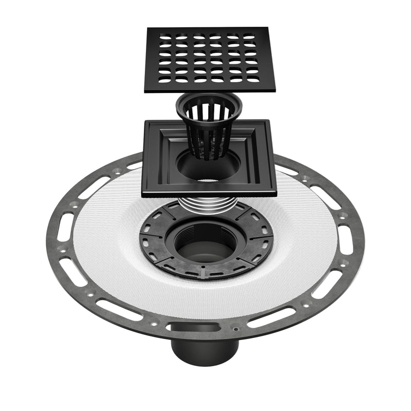 4 Inch Shower Drain Compatible with Schluter Kerdi System, Bonding Drain with PVC Bonding Flange for Schluter Shower Kit, Diamond Pattern Grate (Black) Black Grate 4 Inch