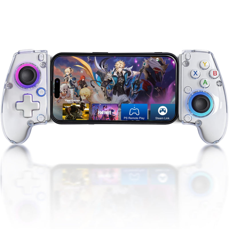Joso Phone Controller for iPhone (All Model) & Android, Enhanced Grip, Case-Friendly Wireless Mobile Gaming Controller with 7 Color Lights, Turbo, 6-Axis, Dual Vibration