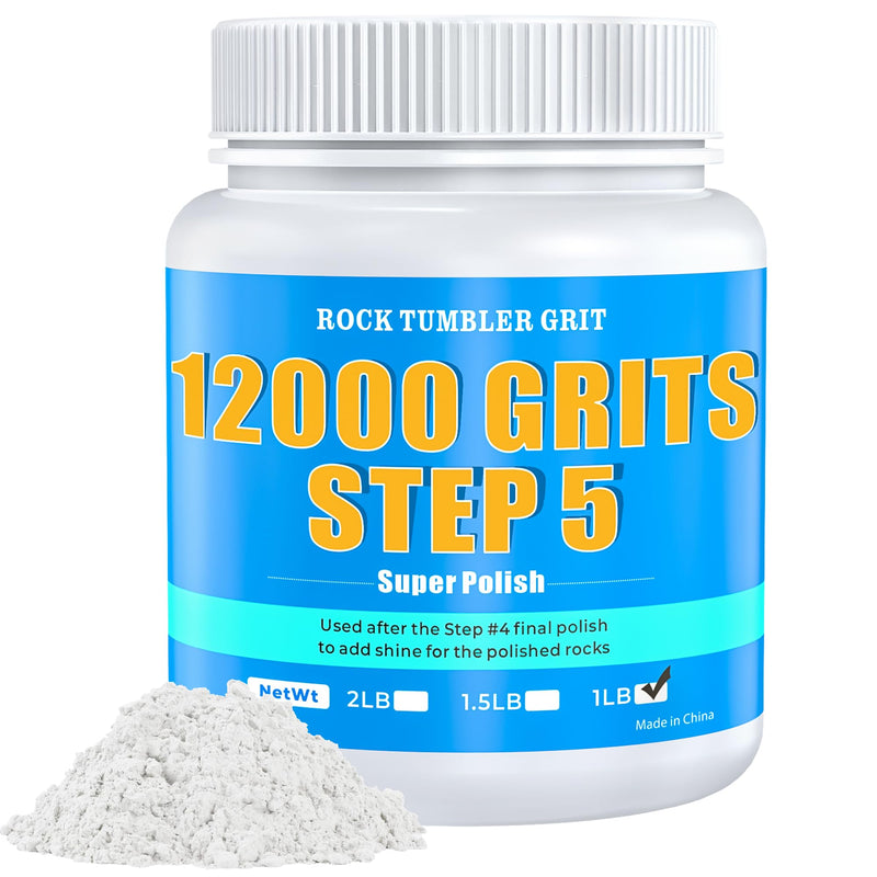 12000 Grit Aluminum Oxide Rock Tumbler Polish – Final Stage (Step 5), Ultra-Fine High Gloss Polishing Powder for Rocks, Gems, Glass & Jewelry Making, Polish Refill, 1 lb Final Polish : 12000 Grits