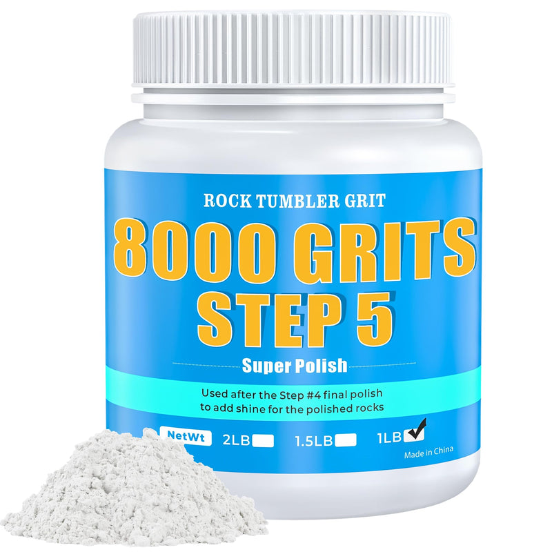 8000 Grit Aluminum Oxide Rock Tumbler Polish – Final Stage (Step 5), High Gloss Polishing Powder for Rocks, Gems, Glass & Jewelry Making, Polish Refill, 1 lb Advanced Polish : 8000 Grits