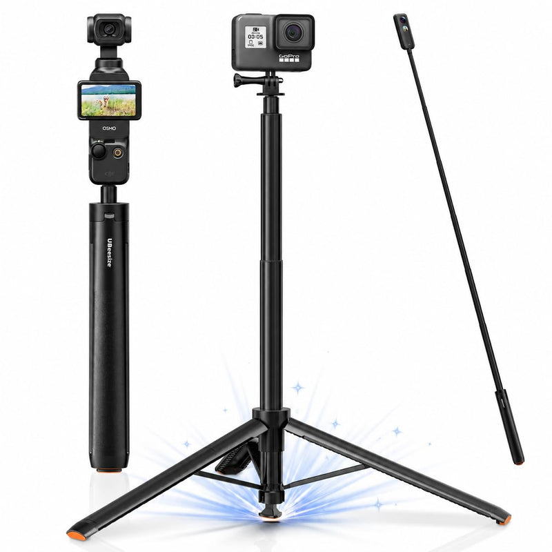 UBeesize 65” Auto-Open Invisible Selfie Stick Tripod for Insta360 X5/X4/X3 | 2-in-1 Extension Pole with GoPro Adapters, Waterproof Handle Grip for DJI Osmo 360/Pocket/Osmo Action, Luna Ultra, GoPro HERO 65“