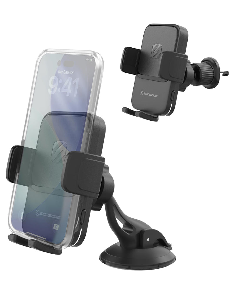 Scosche Wireless Car Charger Mount, Auto-Clamping Car Phone Holder Charger for Dashboard/Windshield/Vent with Adjustable Arm, 360° Rotation, Compatible with iPhone, Samsung, and More Android Phones Window / Dash / Vent