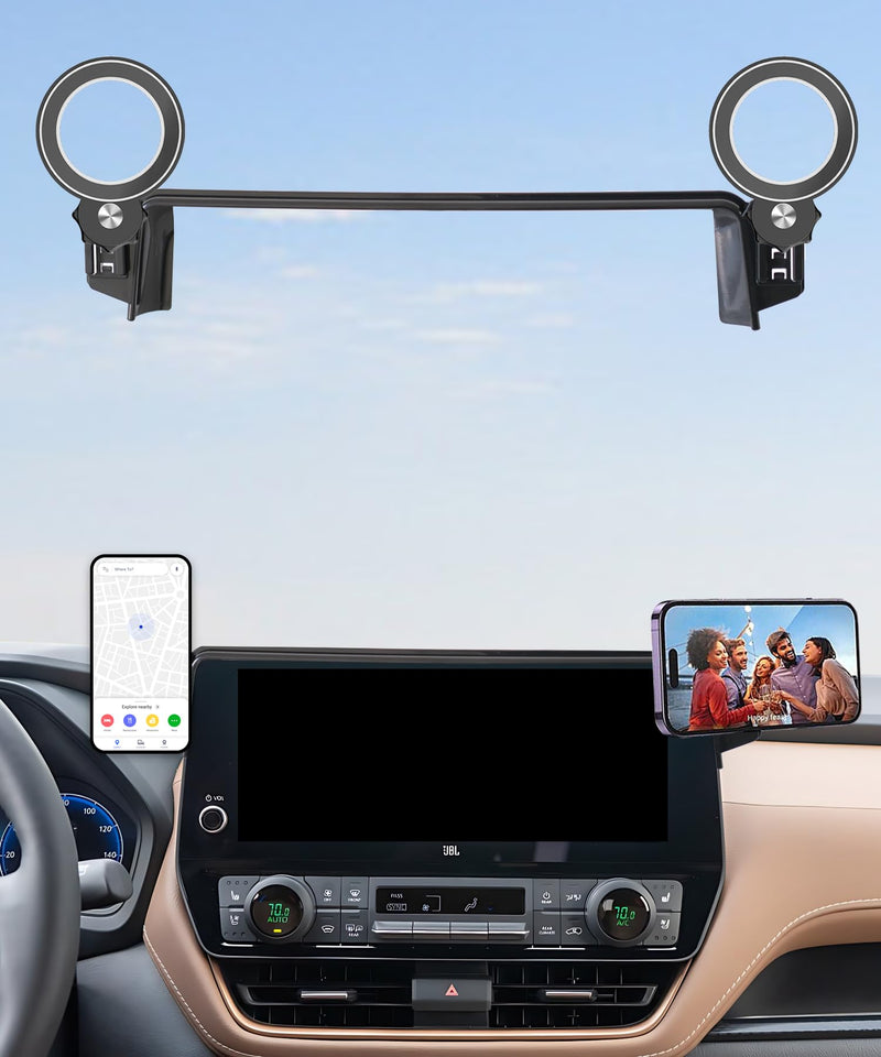 Car Phone Holder for Toyota Grand Highlander/ Hybrid 2024-2026 Accessories | 12.3" Screen Clip-On MagSafe Strong Magnetic Cell Phone Mount, Dual Slots for Driver & Passenger,360° Rotatable Hands-Free for 2024-2026 Grand Highlander (12.3" Screen)