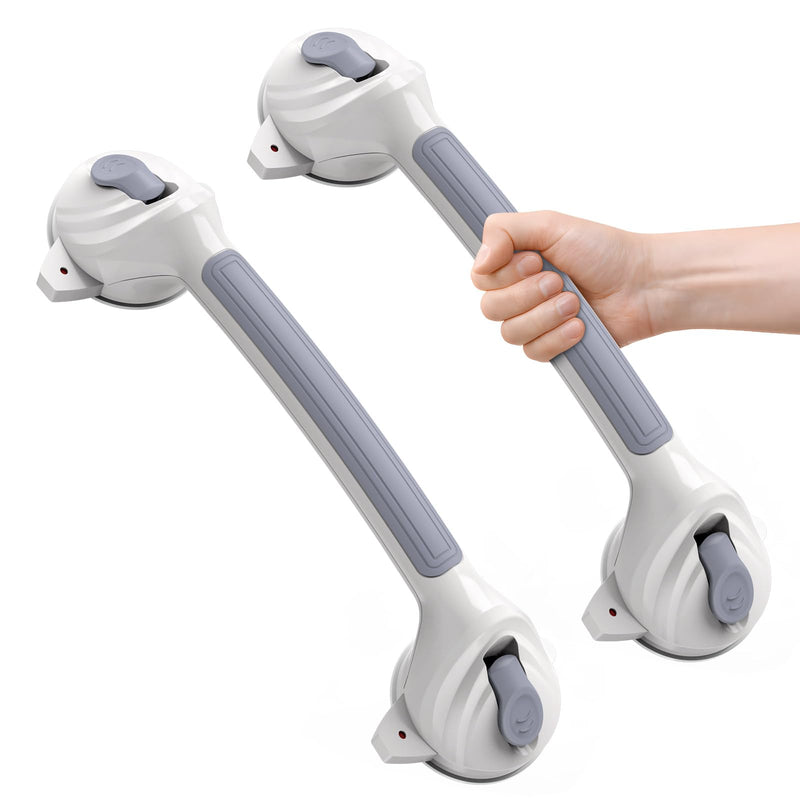 Grab Bars for Bathtub and Shower, 2 Pack Shower Handle with Strong Suction Cups, 16.8 Inch Bathroom Grab Bars for Seniors, Removable Shower Safety Handrail for Elderly, Drill Free, Waterproof 2 packs-Grey White