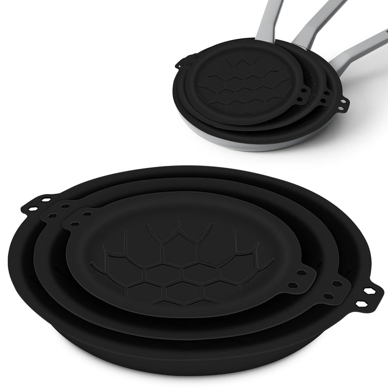 3 Piece Set Silicone Pan Protectors (Includes 8",10",12"), Pan Separators for Stacking Compatible with Hexclad, Tfal, All-Clad Nonstick Frying Pans and More, Cookware Protector, Dishwasher Safe, Black