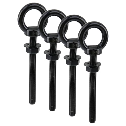 Dnyta 4 Pcs M10 Stainless Steel Eye Bolt, M10 x 100mm (3/8" x 4") Eyebolts Black M10x100mm(3/8"x4")
