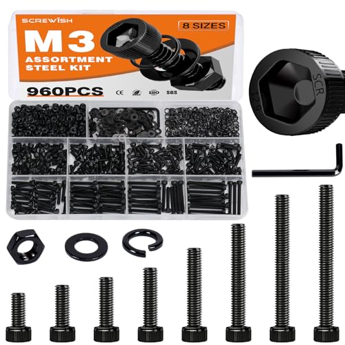 960PCS M3 Socket Head Cap Screw Assortment Kit, 6-30mm M3 960pcs Hex Head