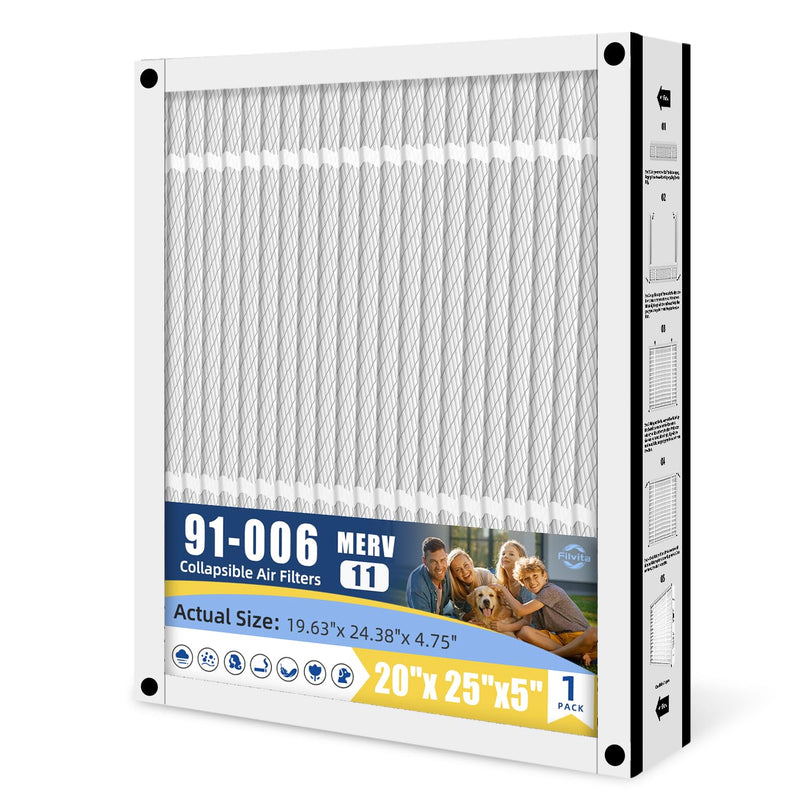 91-006 Air Filter Replacement Compatible with Ultravation 91-006,90-007,90-008 MERV 11 20x25x5 Foldable Design (1-PACK) 1-PACK