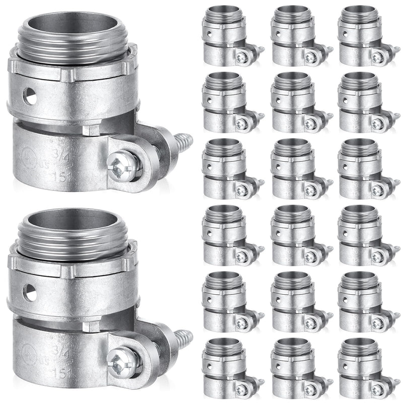 Yaocom 20 Pack 3/4-Inch Squeeze Connectors Fittings FMC Flexible Metal Conduit Squeeze Box Cable Connectors for EMT Electrical Conduit Fittings 3/4 Inch