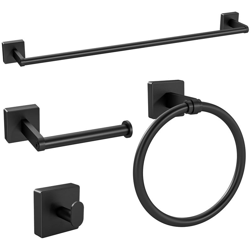 KLJKPA Black Bathroom Accessories Set, 24 inch Towel Racks for Bathroom, Stainless Steel Bathroom Hardware Set, Wall Mounted, 4-Piece