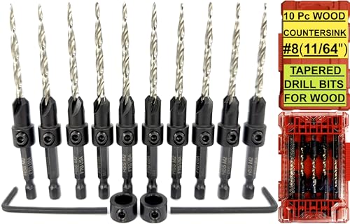 FTG USA 10 Pc #8 (11/64") Countersink Drill Bit Set with Tapered Drill Bits Same Sort 10 Pc