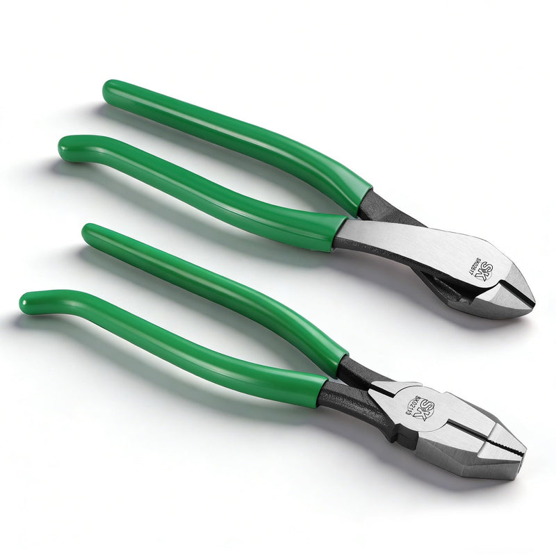 SK 2-Piece Pliers Set, 9-Inch Ironworker's Pliers & Angled Diagonal Plier, Premium CR-V Construction, Side Cutters with Hook Bend Handle Angled Diagonal Pliers