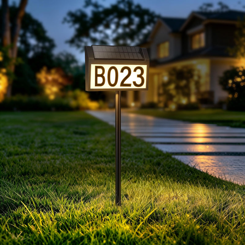 Solar Lighted House Numbers for Outside, 3 Color Modes Solar Address Signs, Outdoor Waterproof LED Illuminated Address Plaque with Stakes for Yard Home Garden Lawn Street