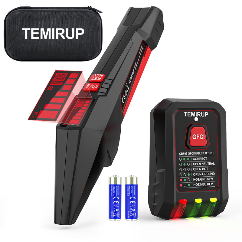 Circuit Breaker Finder with LCD Display, GFCI Outlet Tester, 90-135V Electrical Circuit Tracer Tool with NCV Test & Flashlight, Electric and Voltage Tester with Carrying Case & Batteries CBF03 circuit breaker finder + 0 Accessories