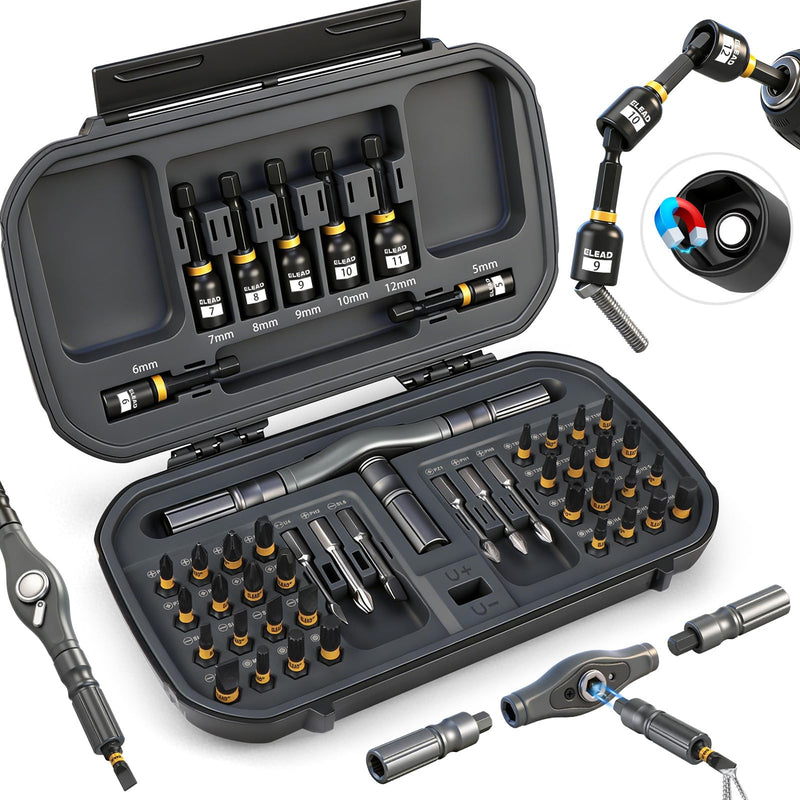 46 in 1 Magnetic Ratchet Screwdriver Set, Multi-Bit Screwdriver Kit, Nut Driver Set, Detachable Ratchet Handle with Storage Case, Repair Tool Kit for Furniture, Computer, Bicycle 46-in-1 New Version
