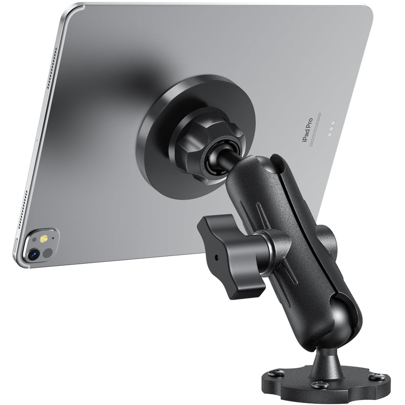 Keuvirya Upgraded 20x N52 Magnetic Aluminum Tablet Mount for Car Semi Truck | Heavy Duty Drill Base iPad Holder for Truck Dashboard Wall, Fits 4.7-13" iPad Pro Mini Phones, Compatible with RAM 1" Ball 4.7"-13.5" - 1 arm mount