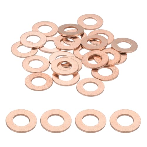 PATIKIL M6 Copper Flat Washers, (6mm ID 12mm OD 1.5mm Thick) (66 Pcs), Sealing Ring Automotive Drain Plug Gaskets Flat Oil Crush Washer Spacers, Suit for - Fasten Screws/Faucets 6mm x 12mm x 1.5mm 66