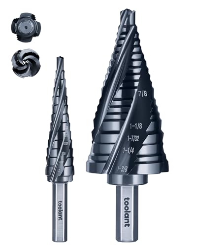 toolant 2PCS Four-Spiral Flute Cobalt Step Drill Bit Set, 1/8" to 1-3/8" Full Coverage & Compact Portability, Unibit with Six-Sided Hex Shank for Metal, Stainless Steel, Aluminum, Wood, Plastic 1/8"-1-3/8" SET