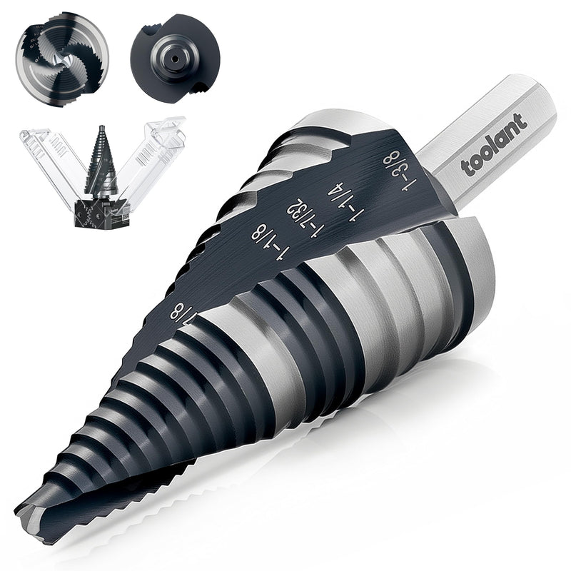 toolant 1/4" to 1-3/8" Step Drill Bit with Upgraded Dual-Angle Flutes & Multi-Function Cutting Edges, M2 HSS & Nitriding Coating for Stainless Steel, Copper, Aluminum, Wood, Plastic