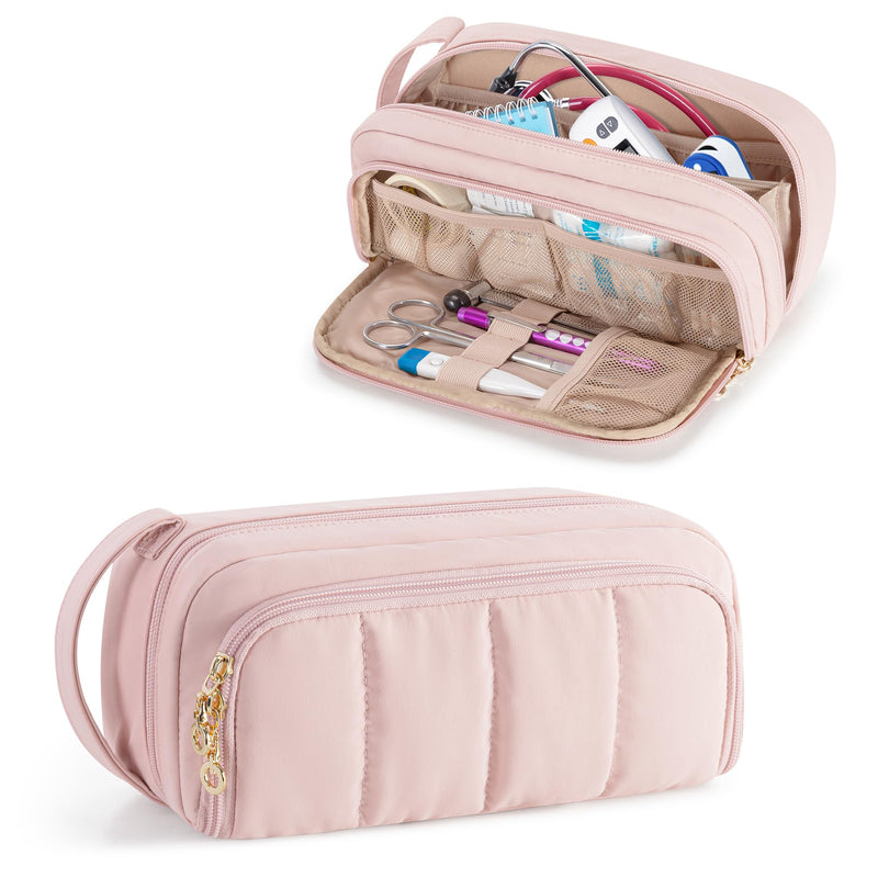 Trunab Stethoscope Case Compatible with 3M Littmann/MDF/ADC, Hold Two Stethoscopes or BP Cuffs, with Inner Dividers and Mesh Pockets for Extra Accessories, for Nurses, Doctors- Bag Only Pink