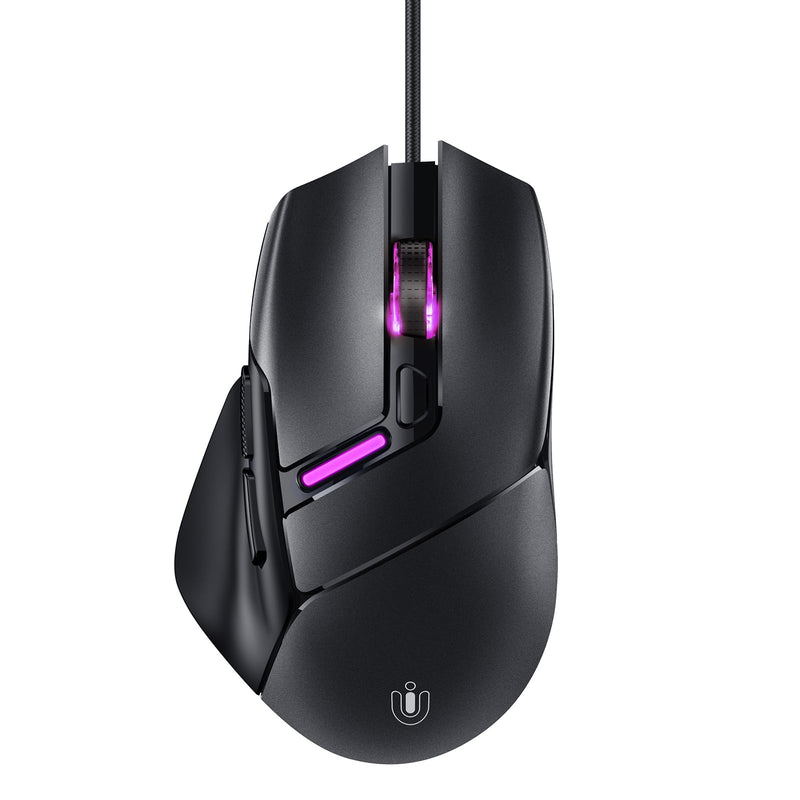 Uineer Wired Gaming Mouse, 7200 DPI, 6 Programmable Buttons, RGB Lighting | 6 programmable buttons, adjustable 7200 DPI, RGB lighting and quiet clicks for work or gaming.