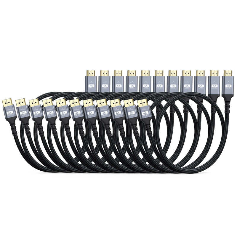 4K DisplayPort to HDMI Cable 3FT, 10-Pack, Support 4K@30Hz, 2K@60Hz, 1080p@120Hz, Nylon Braided DP to HDMI Uni-Directional Cord for Computer, Monitor, Graphics Card, HDTV, Projector 3 Grey