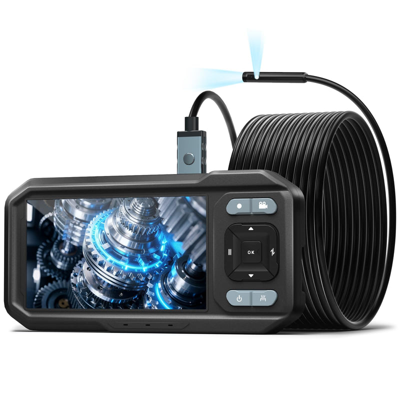 KIRFEIHT Endoscope Camera with Light, Dual Lens IP67 Waterproof Industrial Borescope with 32GB Card, Detachable 16.4FT Semi-Rigid Snake Cord, Android & PC Compatible for Plumbing HVAC Automotive Dual-Lens