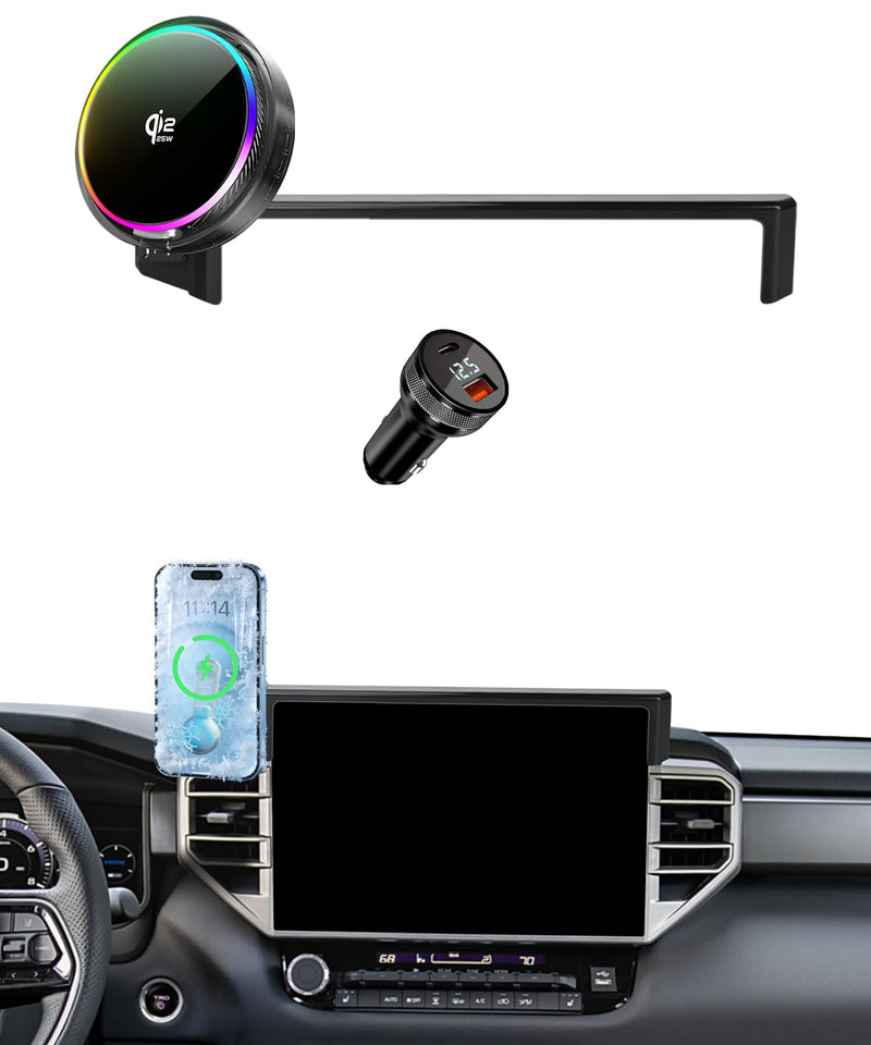 25W Car Mount Charger for Toyota Tundra/Sequoia 14-Inch Screen | 2022-2026 Toyota Tundra / 2023-2026 Sequoia Qi2.2 25W MagSafe Fast Charging Cell Phone Holder Accessories,with Cooling Fan