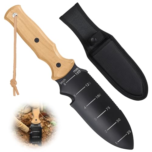 Garden Tools Trowel with EDC Sheath, 7" Garden Knife, Gifts for Women Mom Black & Beech